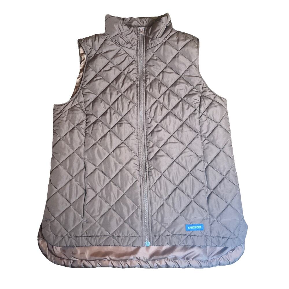 Lands' End Classic Quilted Brown Vest Wm S 6/8, Pockets, Full Zip Cabin Timeless